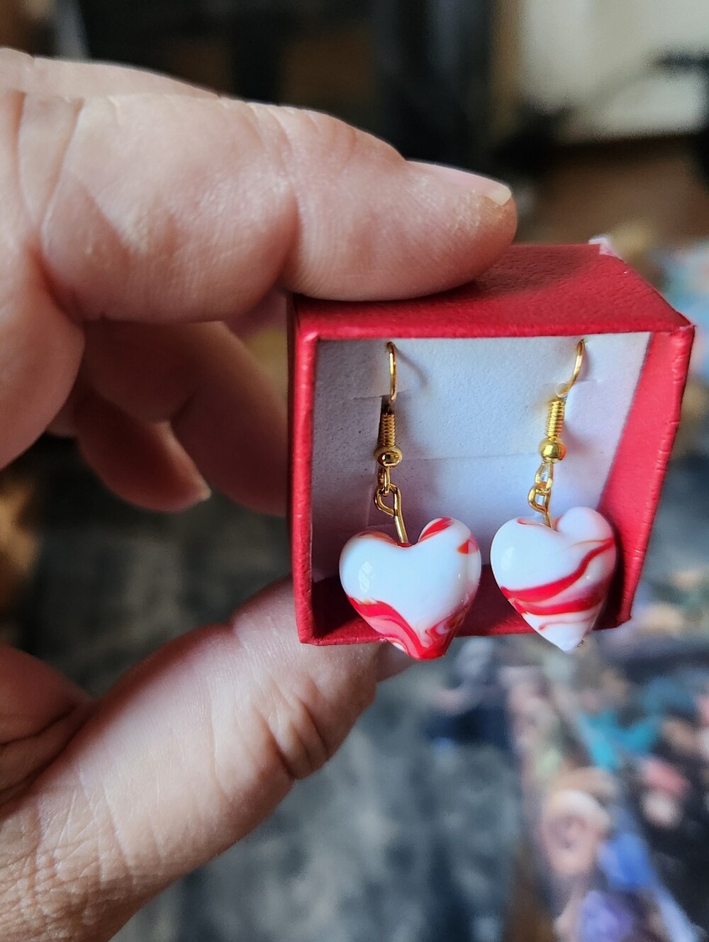 Red Glass Heart Earrings On 24kt Gold Over Stainless Steel Earwires.
